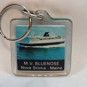 Vintage M. V. Bluenose Key Chain Nova Scotia Maine Ferry Plastic Square Key Ring